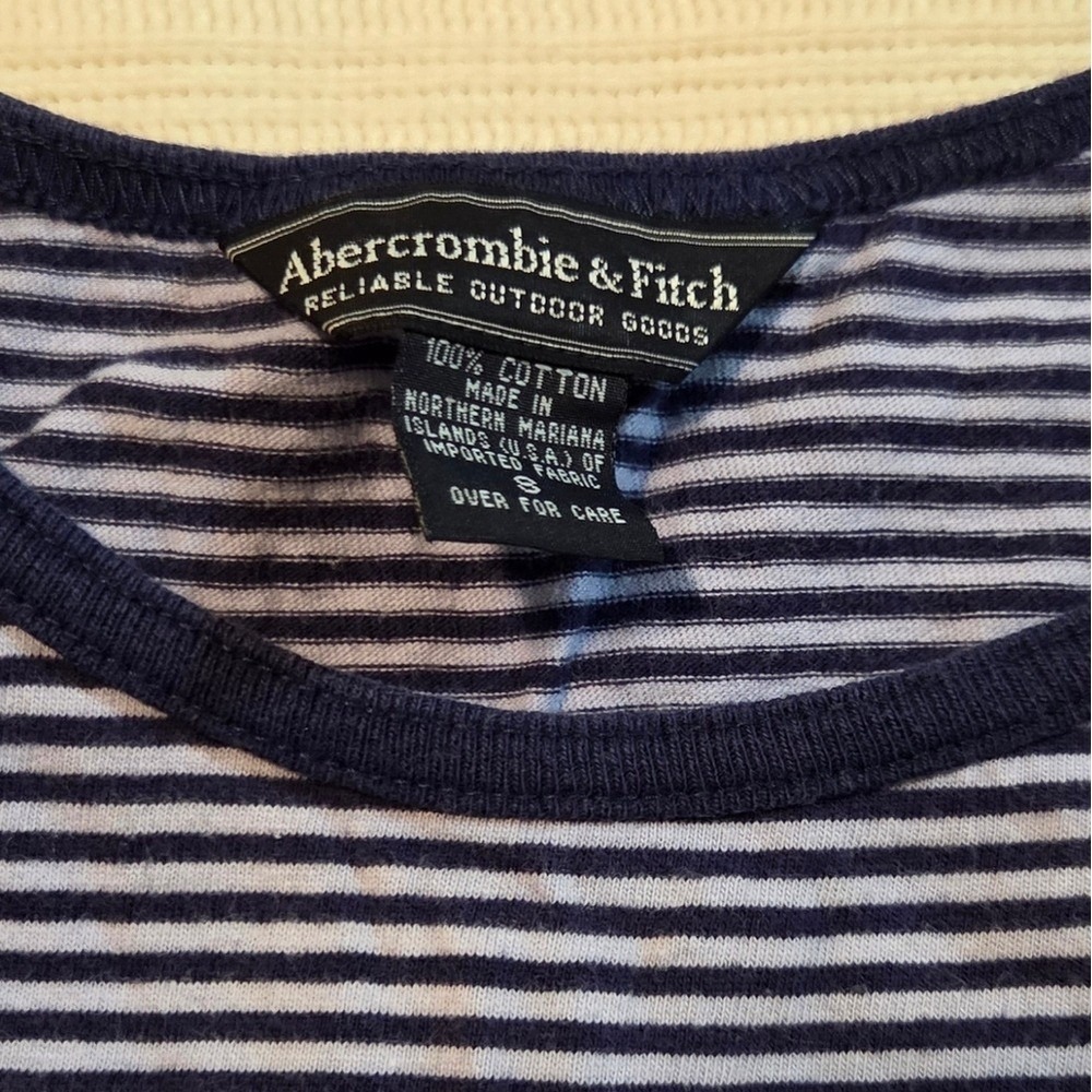 Abercrombie Striped Cropped Tank Navy White Coastal Chic Small 100% Cotton - Picture 3 of 4